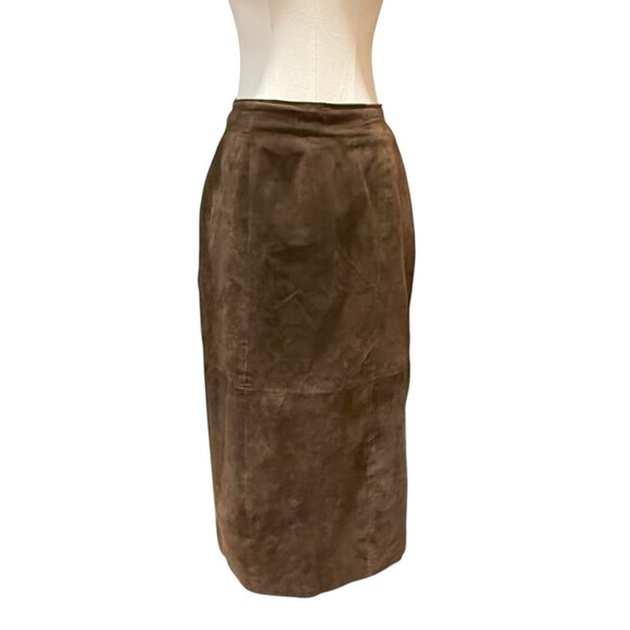 Vintage Suede Chocolate Brown Long Boho Western Pencil Maxi Skirt Size Large 14P - Picture 4 of 12
